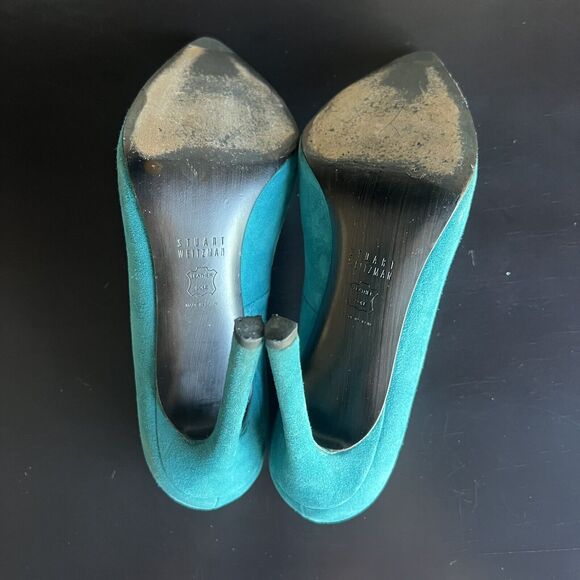 Stuart Weitzman Queen Caribe Turquoise Teal Suede Stiletto Heels Women’s 9.5 M - Picture 11 of 16